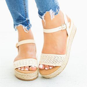 Sandals women's linen braided platform wedge sandals