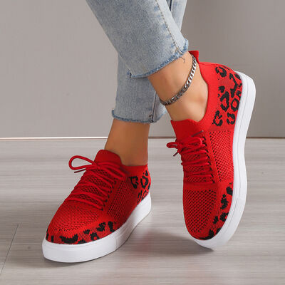 Lace-Up Leopard Flat Sneakers - Drazelle Store