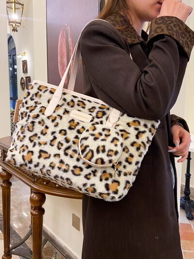 Leopard Faux Fur Tote Bag with Coin Purse - Drazelle Store