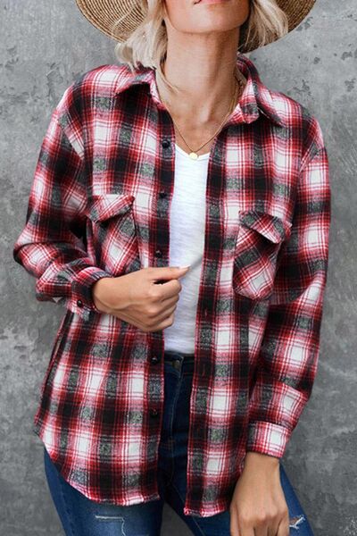 Full Size Plaid Collared Neck Long Sleeve Shirt - Drazelle Store