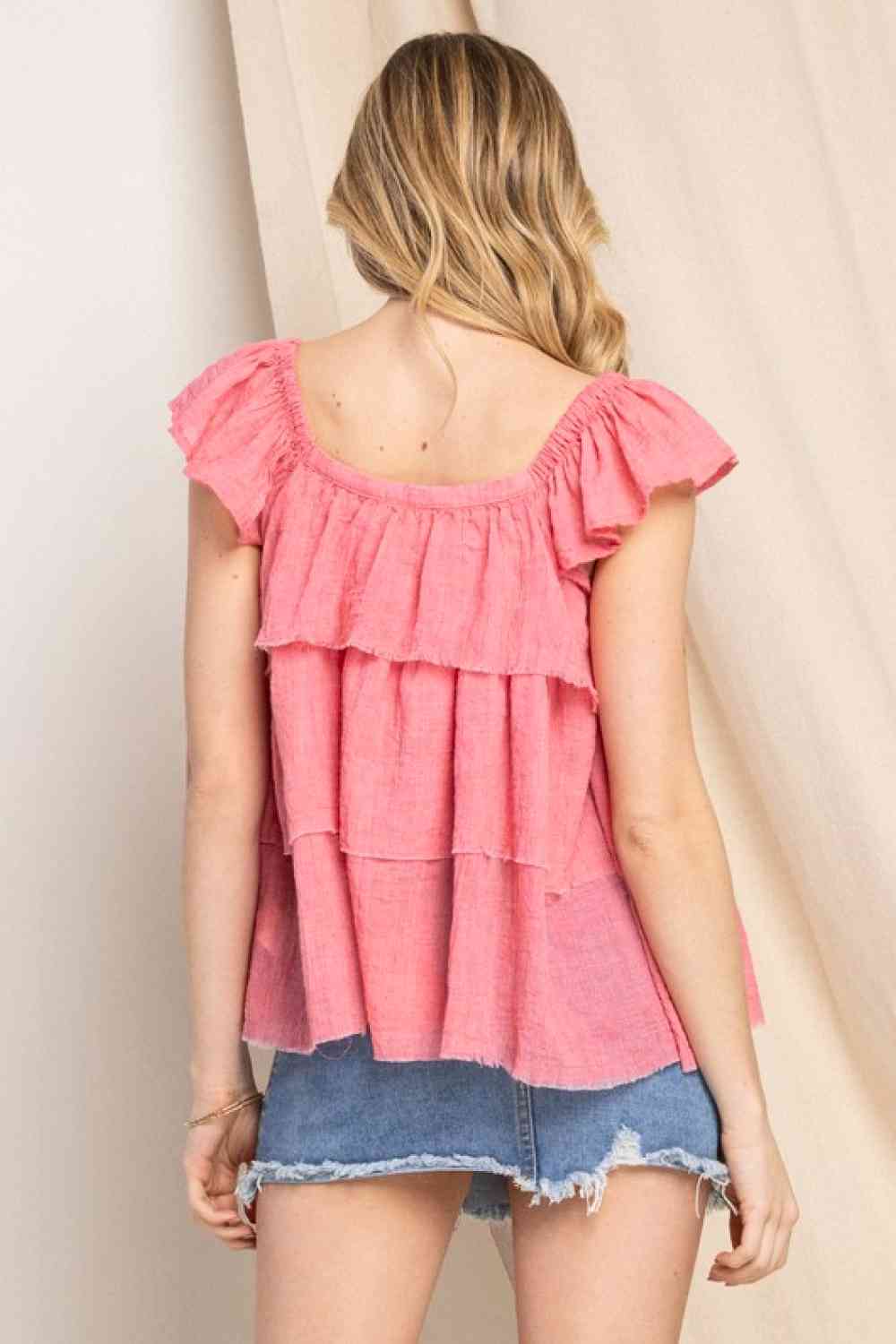 ODDI Full Size Buttoned Ruffled Top - Drazelle Store