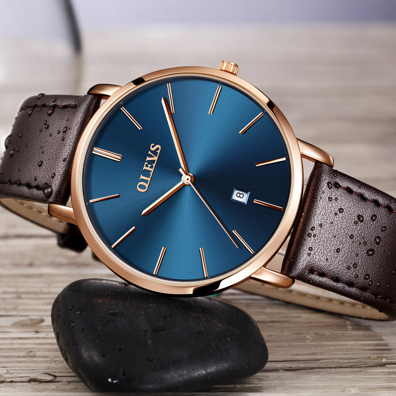 Men Luxury Brand Leather Waterproof Auto Date Quartz Watch - Drazelle Store