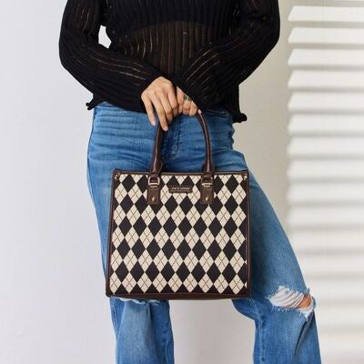 Argyle Pattern Leather Handbag - Drazelle Store