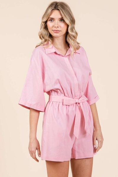 Tie Waist Half Sleeve Romper - Drazelle Store