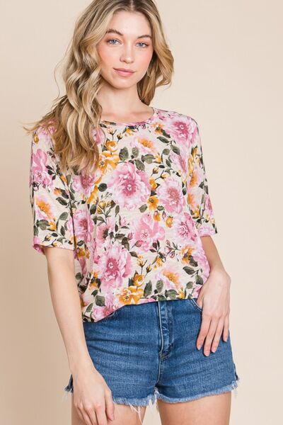 BOMBOM Floral Round Neck T-Shirt - Drazelle Store