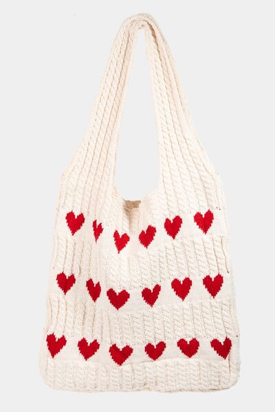 Fame Contrast Heart Crochet Tote Bag - Drazelle Store