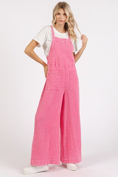 Textured Wide Leg Overalls Jumpsuit - Drazelle Store