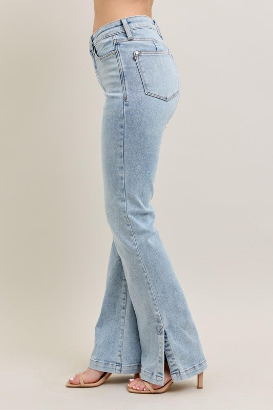 Judy Blue Full Size Vintage Wash Side Slit Slim Boot Jeans - Drazelle Store