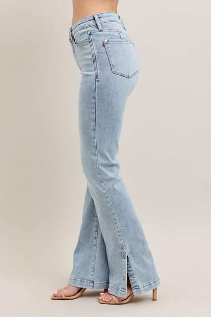 Judy Blue Full Size Vintage Wash Side Slit Slim Boot Jeans - Drazelle Store