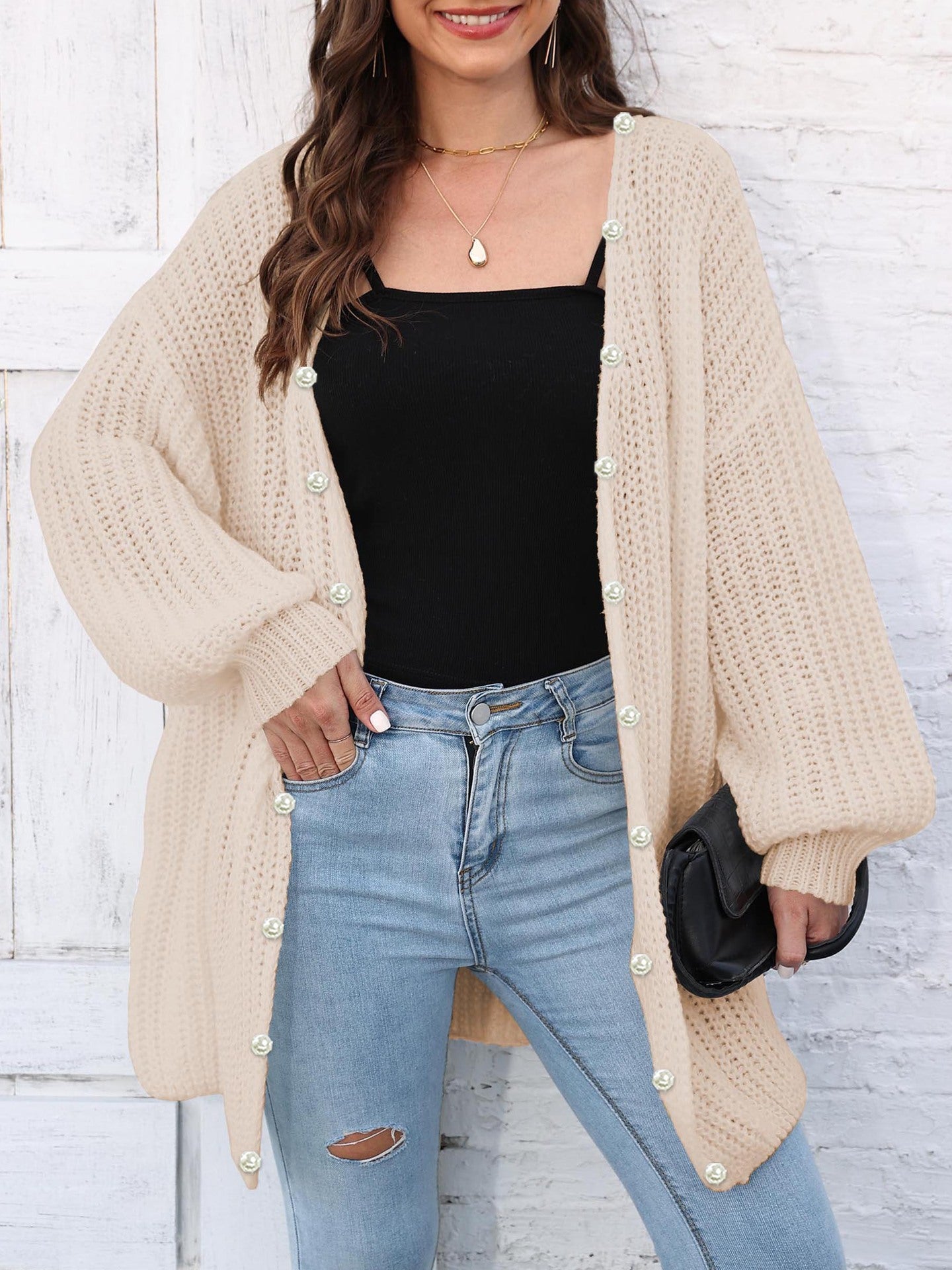 Open Front Long Sleeve Cardigan - Drazelle Store