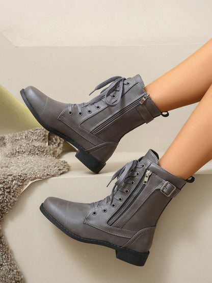 PU Leather Lace-Up Boots - Drazelle Store