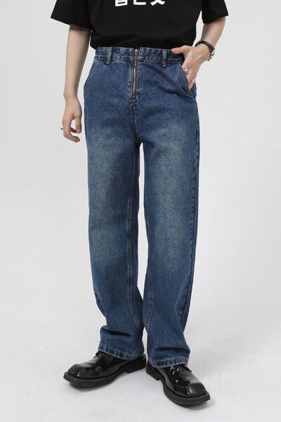 Mid Rise Baggy Jeans with Pockets - Drazelle Store