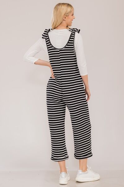 Celeste Full Size Striped Scoop Neck Overalls with Pockets - Drazelle Store