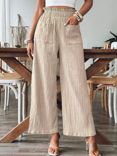 Pocketed Elastic Waist Wide Leg Pants - Drazelle Store