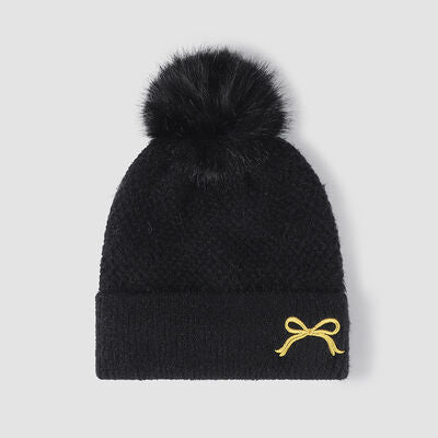 Thermal Bow Knit Hat with Pompom - Drazelle Store