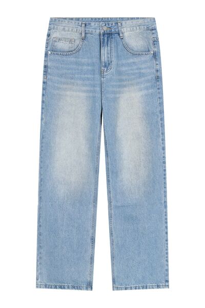 Washed Mid Rise Jeans with Pockets - Drazelle Store