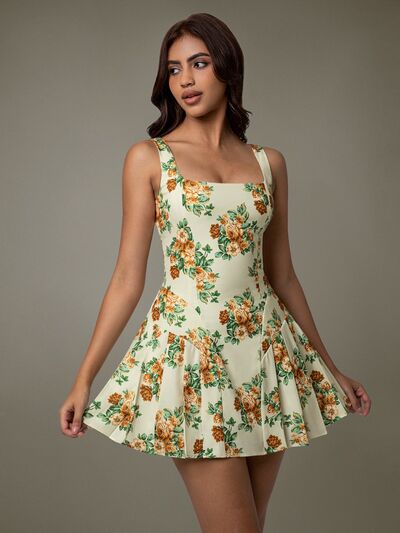 Floral Sleeveless Mini Pleated Dress - Drazelle Store