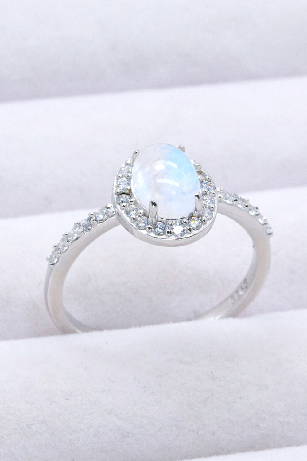 925 Sterling Silver Natural Moonstone Halo Ring - Drazelle Store