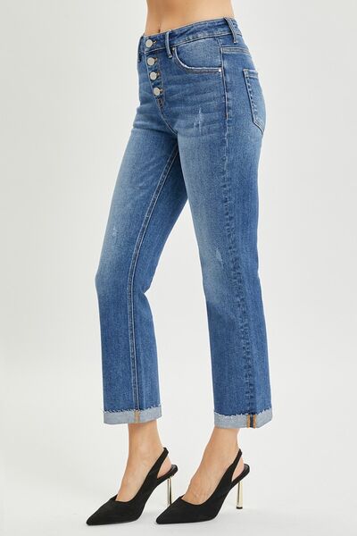 RISEN Full Size Button Fly Cropped Bootcut Jeans - Drazelle Store