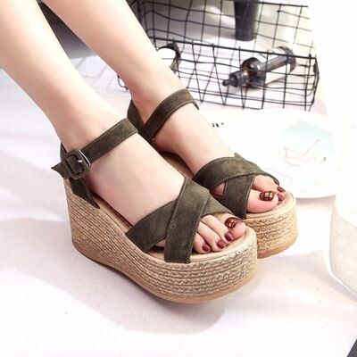 Crisscross Open Toe Wedge Sandals - Drazelle Store