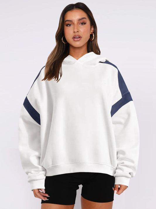 Contrast Dropped Shoulder Long Sleeve Hoodie - Drazelle Store