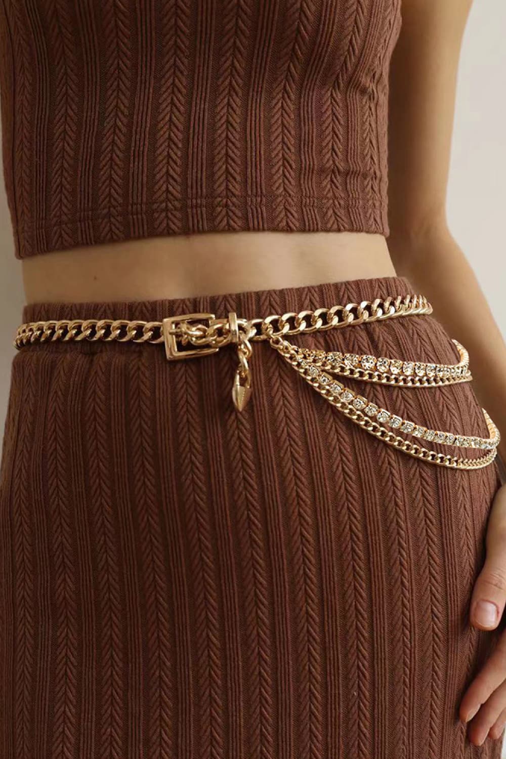 Rhinestone Decor Metal Chain Belt - Drazelle Store