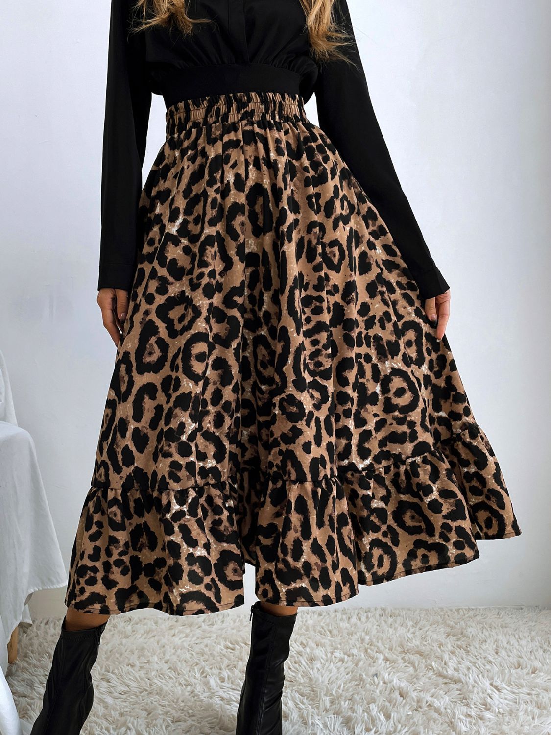 Printed Elastic Waist Midi Skirt - Drazelle Store