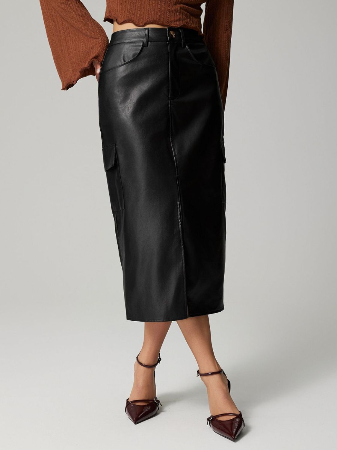 Slit Midi Skirt with Pockets - Drazelle Store