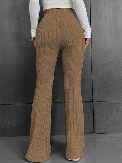 Ribbed High Waist Bootcut Pants - Drazelle Store