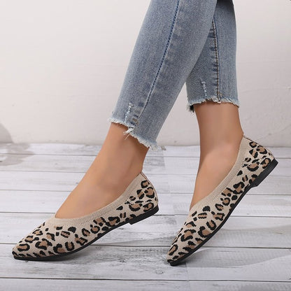 Pointed Toe Shallow Mouth Leopard Print Flat Pumps Slip-On Pumps - Drazelle Store