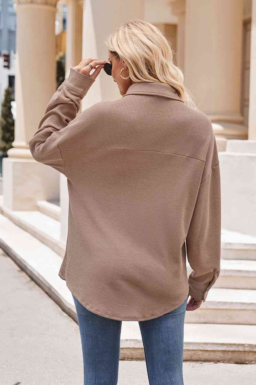 Mandy Collared Neck Dropped Shoulder Shirt - Drazelle Store