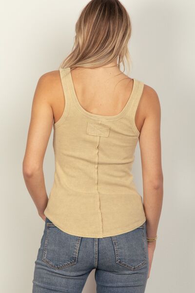 VERY J Washed Ribbed Tank with Placket Detail - Drazelle Store