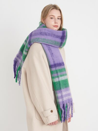 Fringe Plaid Polyester Scarf - Drazelle Store