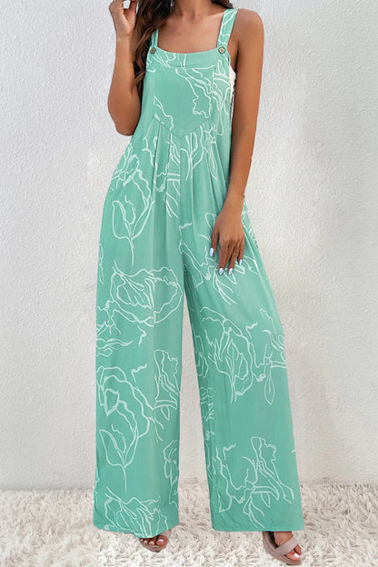 Printed Wide Strap Jumpsuit - Drazelle Store