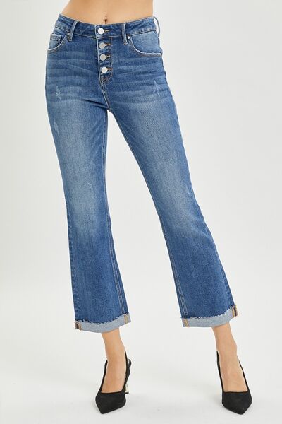 RISEN Full Size Button Fly Cropped Bootcut Jeans - Drazelle Store