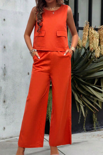 Devine Round Neck Tank and Wide Leg Pants Set - Drazelle Store