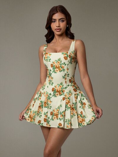 Floral Sleeveless Mini Pleated Dress - Drazelle Store