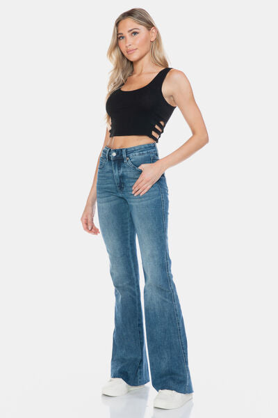 Judy Blue Full Size Tummy Control Cut Hem Flare Jeans - Drazelle Store