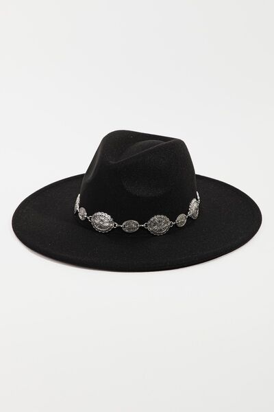 Fame Metal Trim Flat Brim Fedora Hat - Drazelle Store