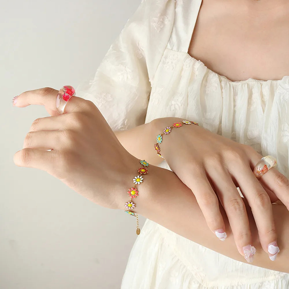 Titanium Steel Oil Drip Flower Bracelet - Drazelle Store