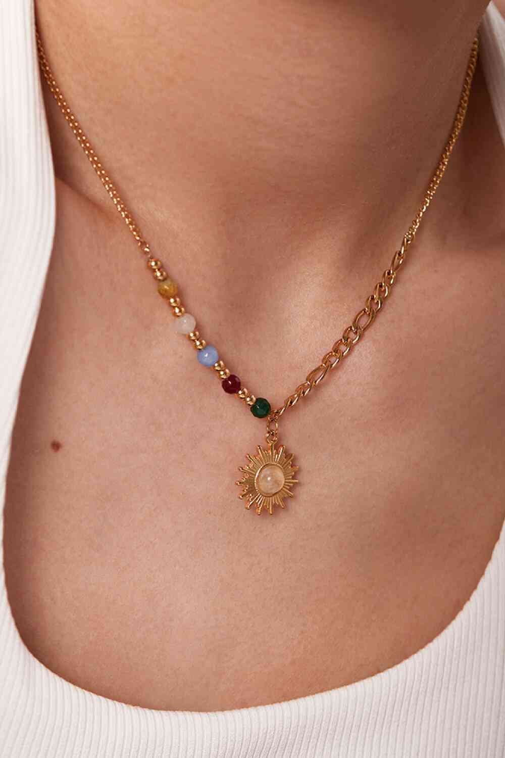 Opal Sun Shape Pendant Necklace - Drazelle Store