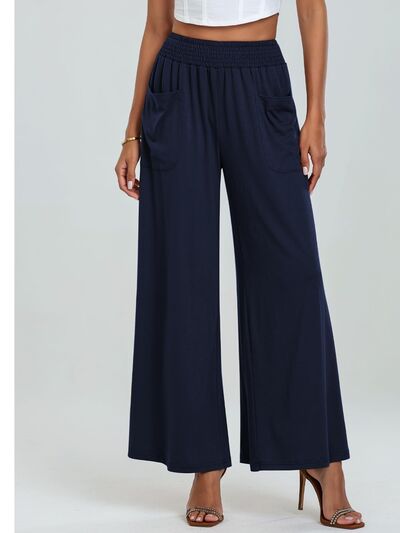 Pocketed Elastic Waist Wide Leg Pants - Drazelle Store