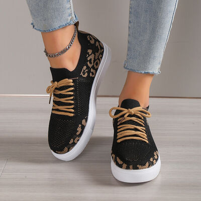 Lace-Up Leopard Flat Sneakers - Drazelle Store