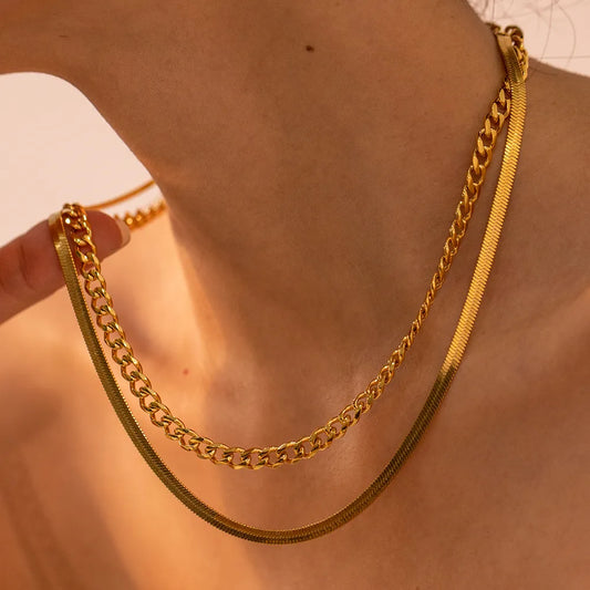 18K Gold-Plated Double Layered Necklace - Drazelle Store