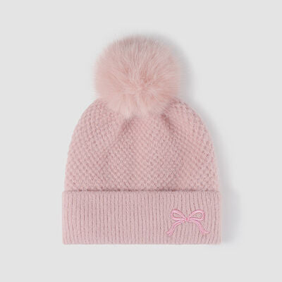 Thermal Bow Knit Hat with Pompom - Drazelle Store