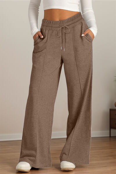 Drawstring Elastic Waist Wide Leg Pants - Drazelle Store