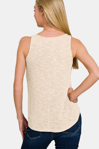 Zenana V-Neck Curved Hem Tank - Drazelle Store