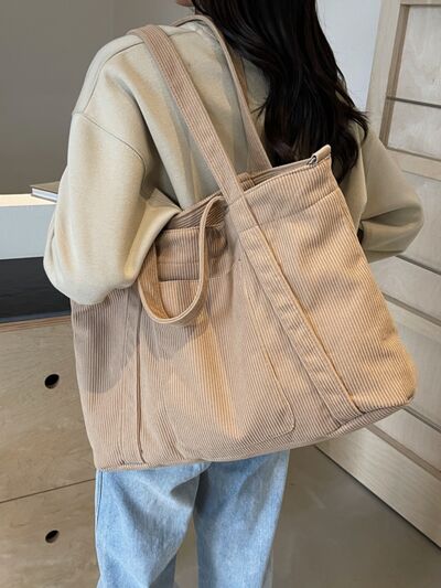 Corduroy Solid Large Tote Bag - Drazelle Store