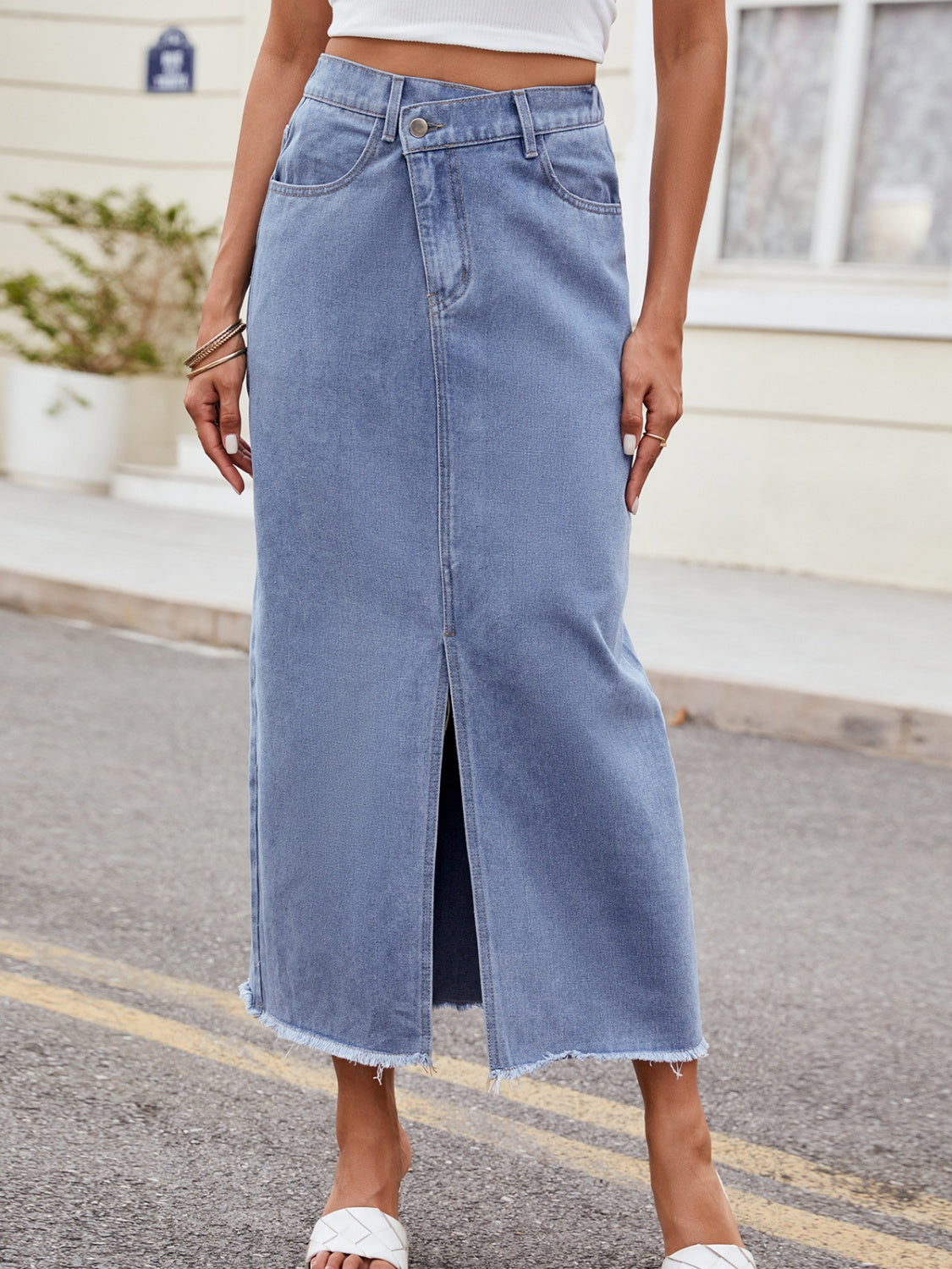 Slit Asymmetrical Waist Denim Skirt - Drazelle Store