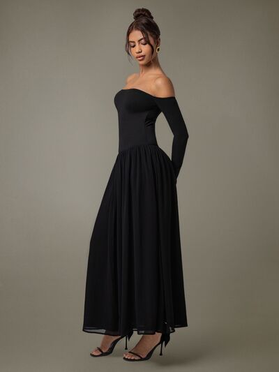 Off Shoulder Long Sleeve Maxi Dress - Drazelle Store